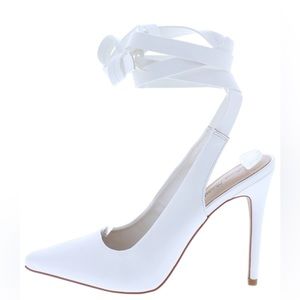 White Hot Vegan Suede Strappy Lace Up High Heel Pumps